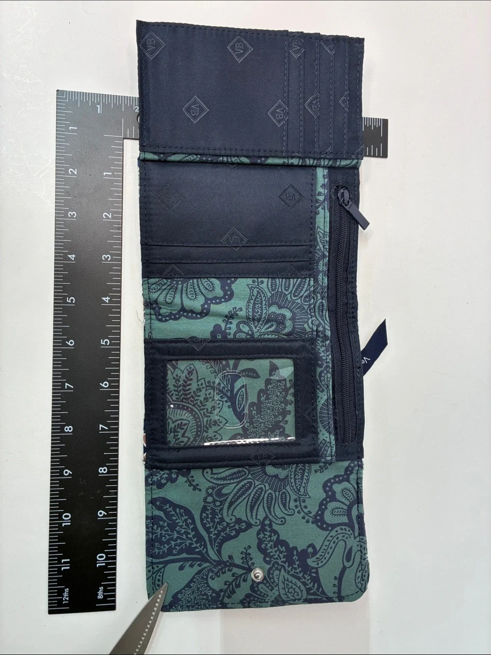 Vera Bradley Quilted Paisley Wallet in Navy, Green and Tan - Picture 4 of 8